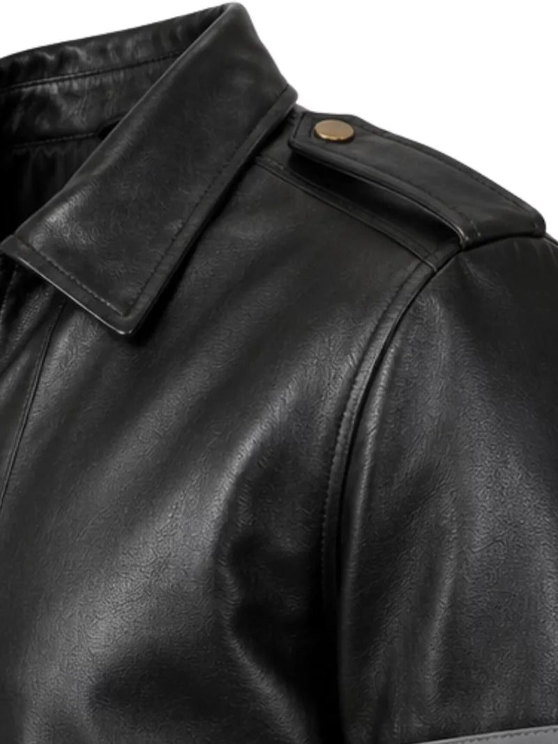 Men's black sheepskin leather jacket, cuff detail