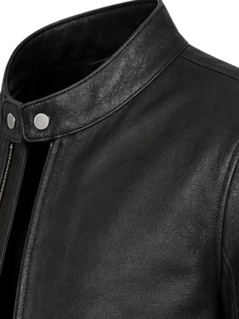 Men's black sheepskin leather jacket, cuff detail