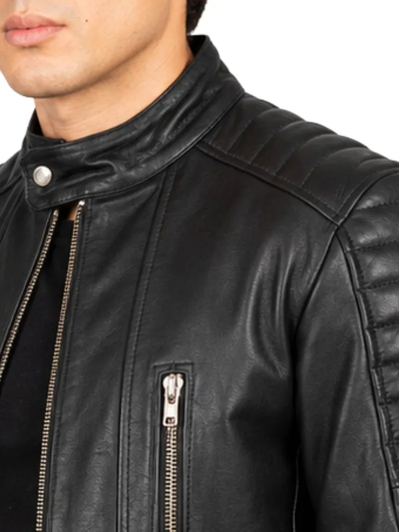 Men's black sheepskin leather jacket, cuff detail