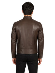 Men's black sheepskin leather jacket, collar detail