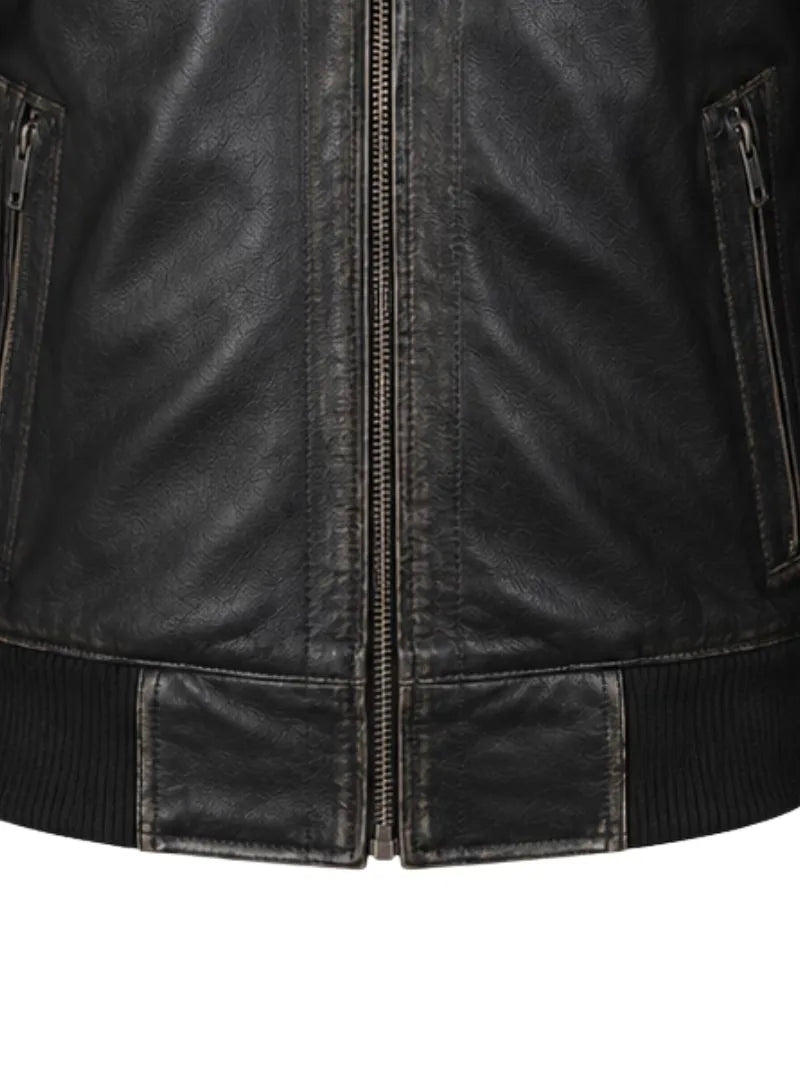 Men's black sheepskin leather jacket, pocket detail