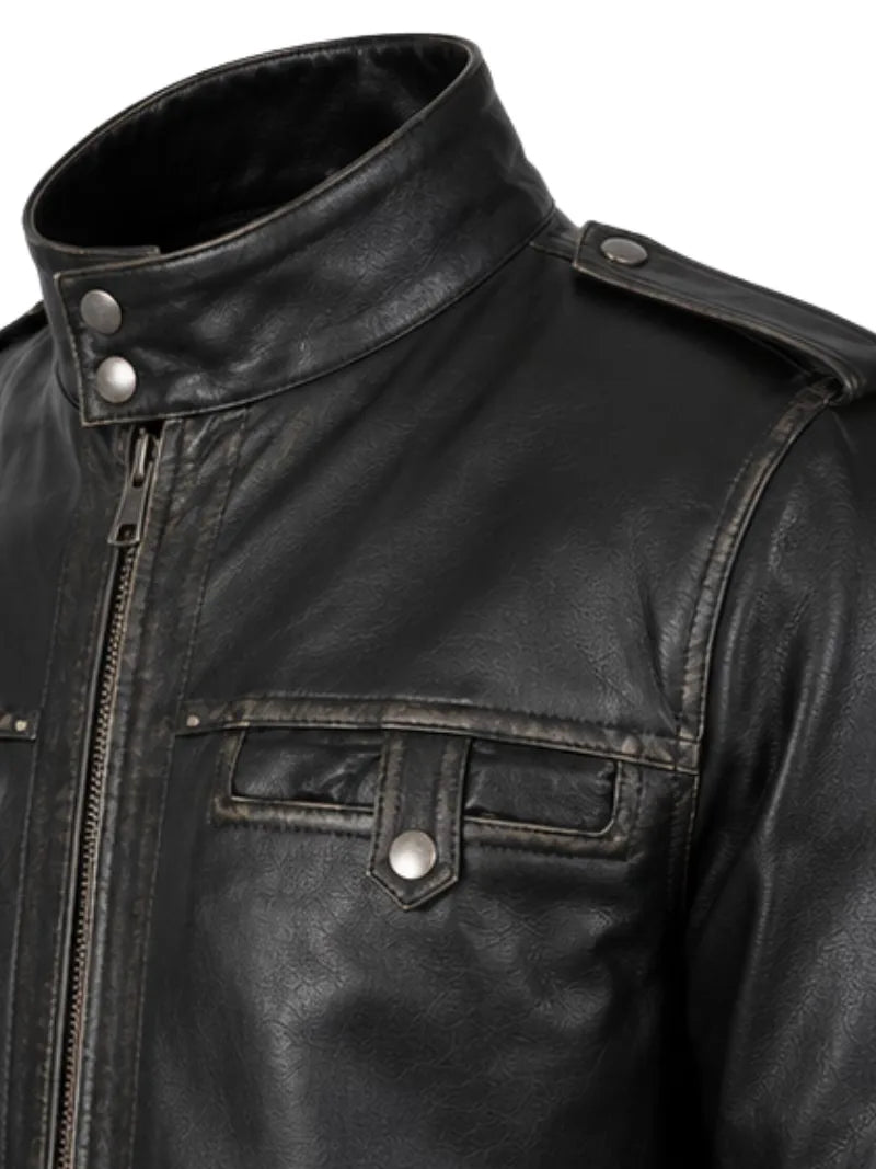 Men's black sheepskin leather jacket, cuff detail