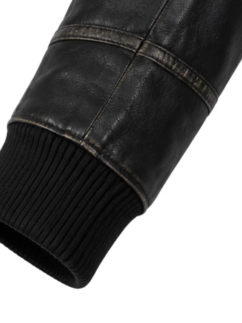 Men's black sheepskin leather jacket, lining detail