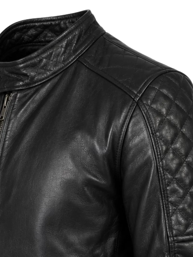 Men's black sheepskin leather jacket, cuff detail