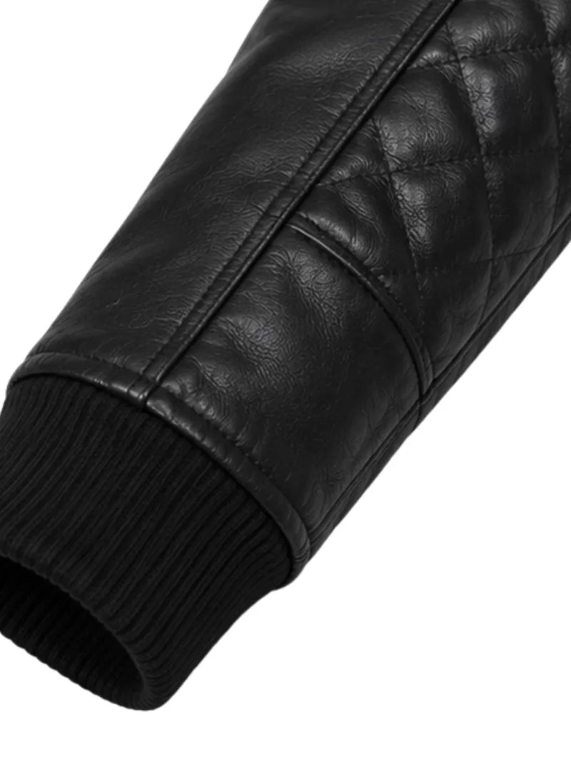 Men's black sheepskin leather jacket, lining detail