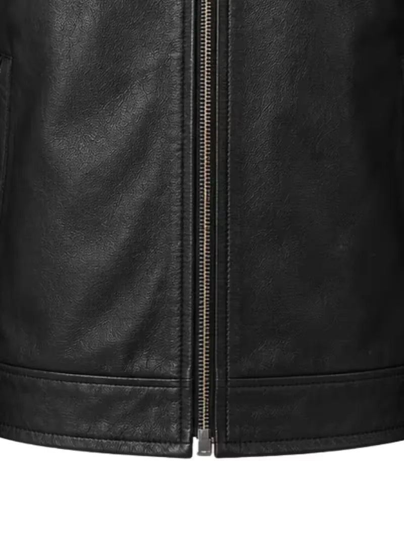 Men's black sheepskin leather jacket, pocket detail