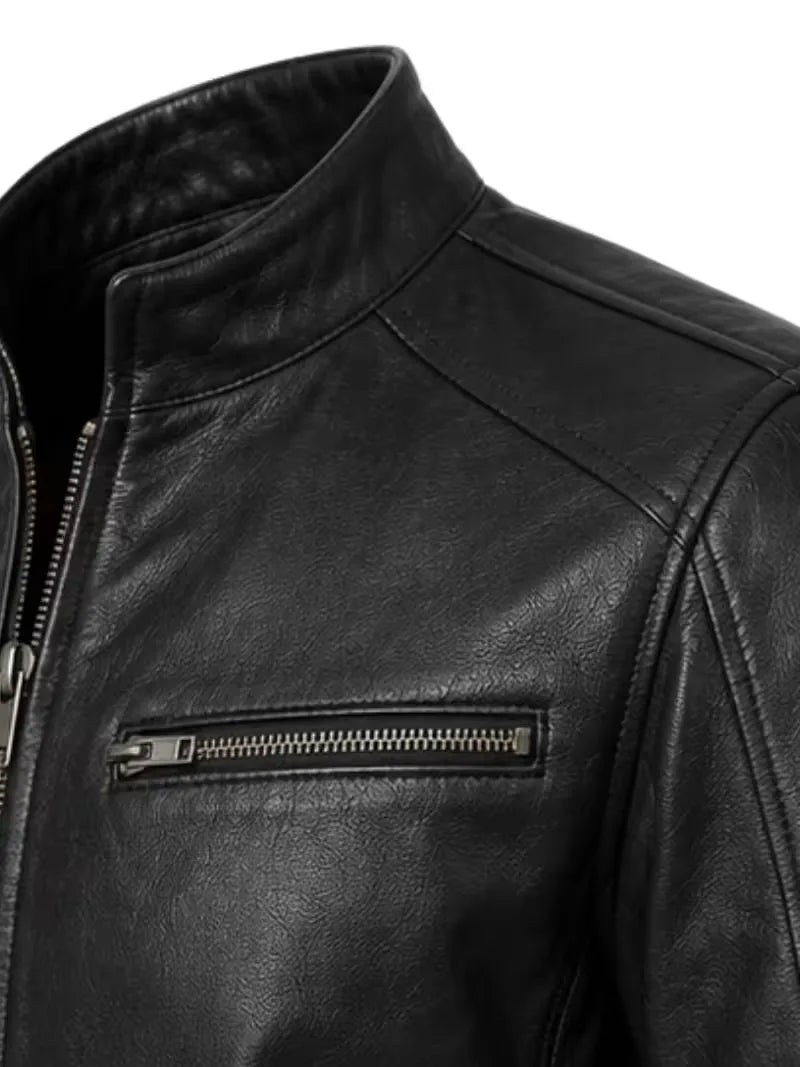 Men's black sheepskin leather jacket, cuff detail