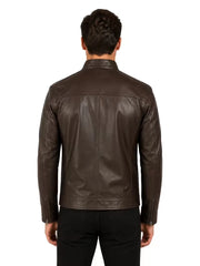 Men's black sheepskin leather jacket, collar detail