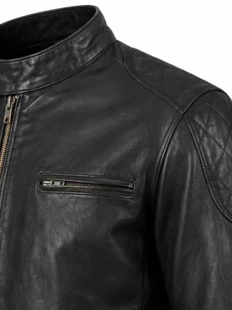 Men's black sheepskin leather jacket, cuff detail