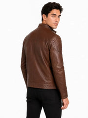 Men's black sheepskin leather jacket, collar detail