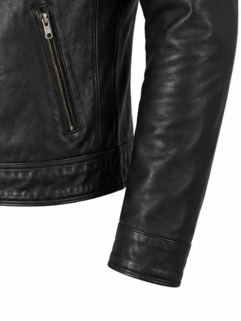 Men's black sheepskin leather jacket, lining detail