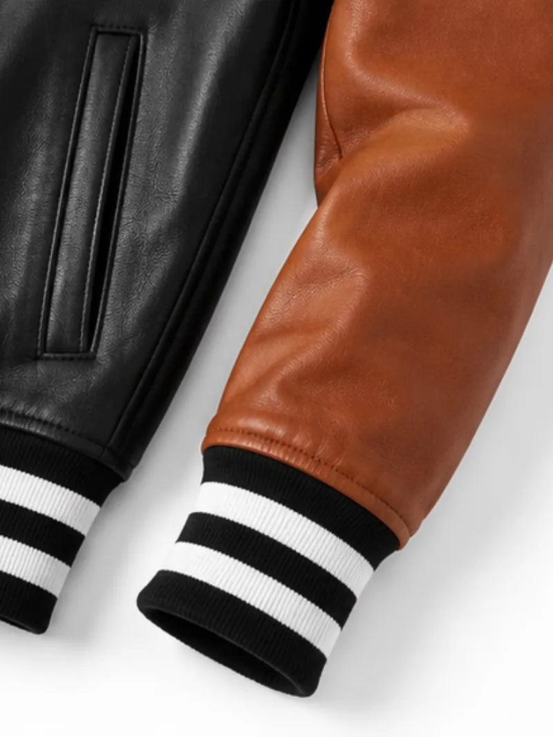 Men's black sheepskin leather jacket, lining detail