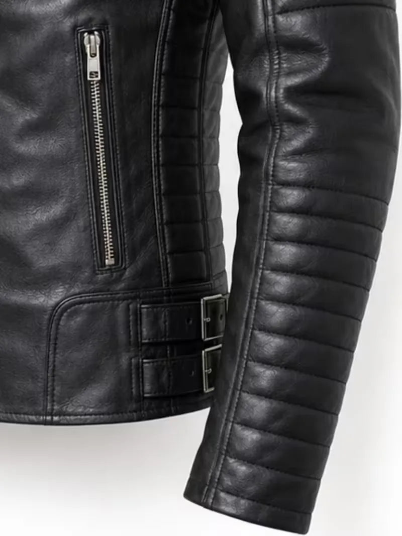 Men's black sheepskin leather jacket, lining detail