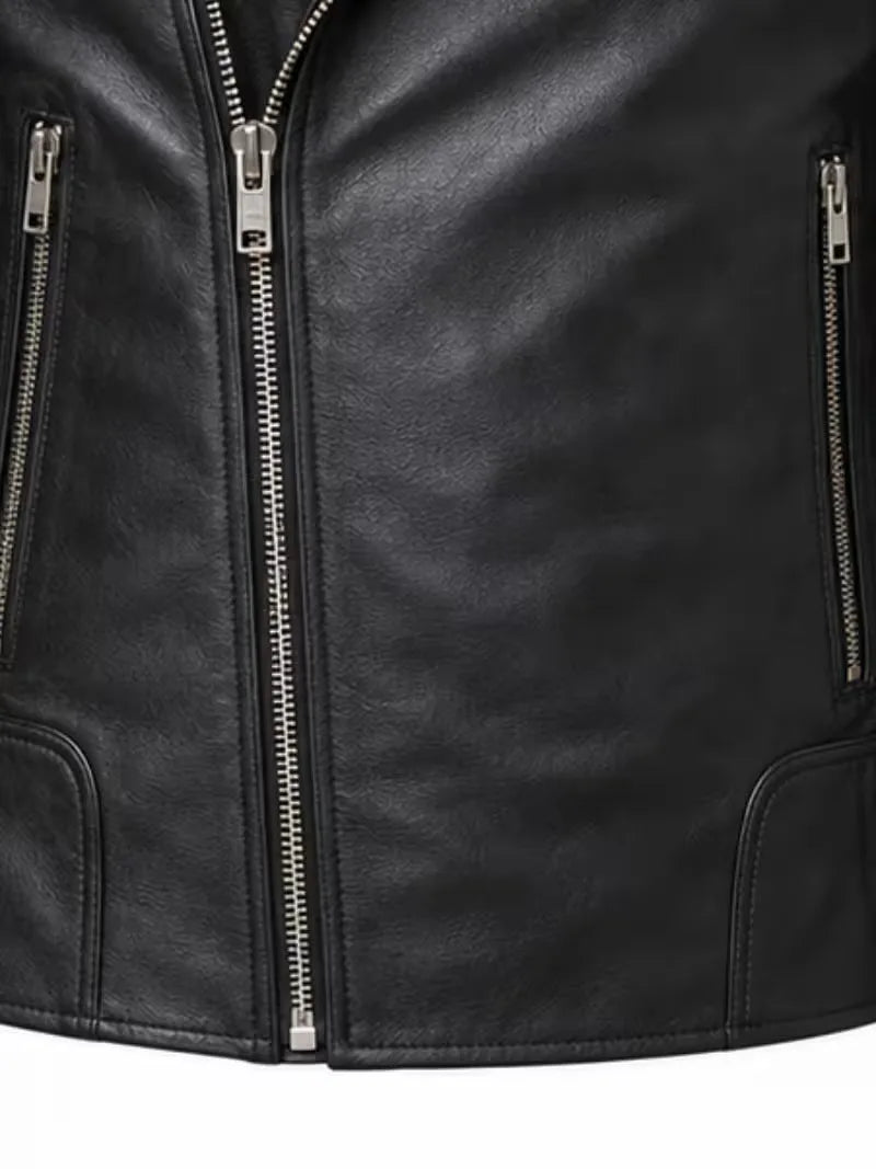 Men's black sheepskin leather jacket, cuff detail