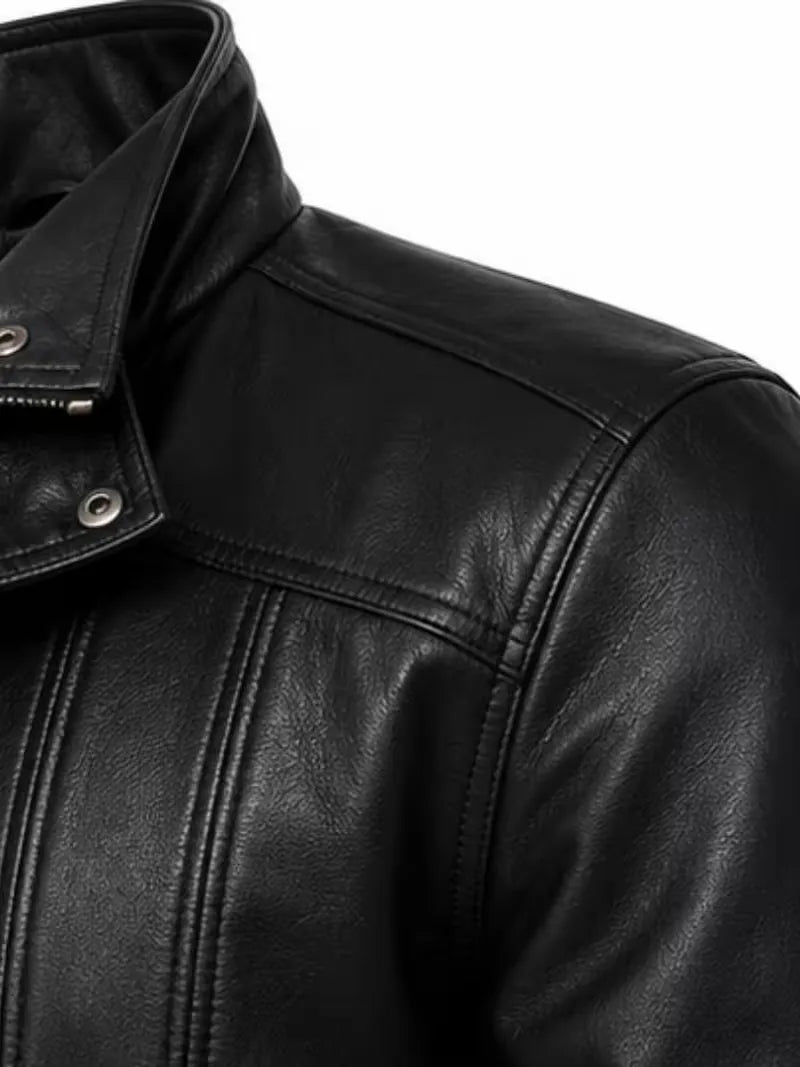 Men's black sheepskin leather jacket, cuff detail