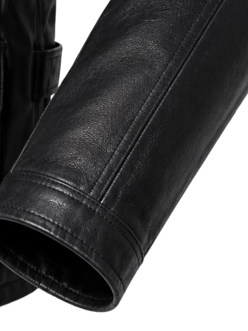 Men's black sheepskin leather jacket, lining detail