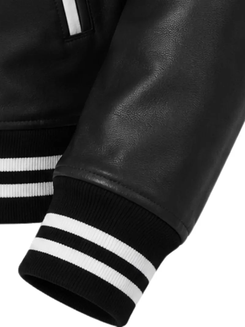 Men's black sheepskin leather jacket, lining detail