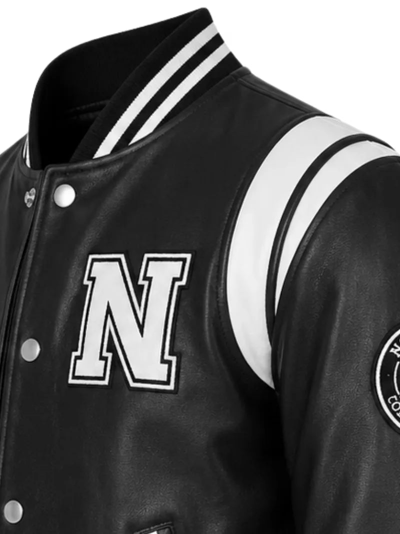 Men's black sheepskin leather jacket, cuff detail