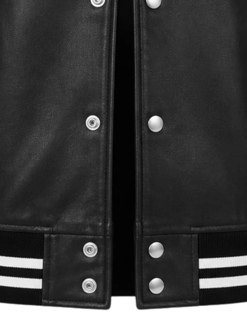 Men's black sheepskin leather jacket, pocket detail