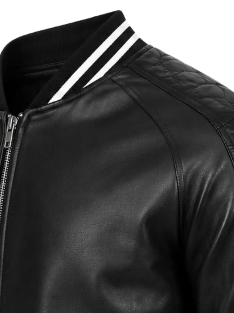 Men's black sheepskin leather jacket, cuff detail