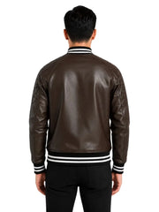 Men's black sheepskin leather jacket, collar detail