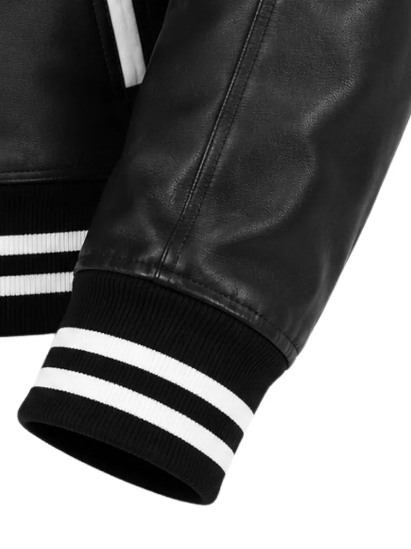 Men's black sheepskin leather jacket, lining detail
