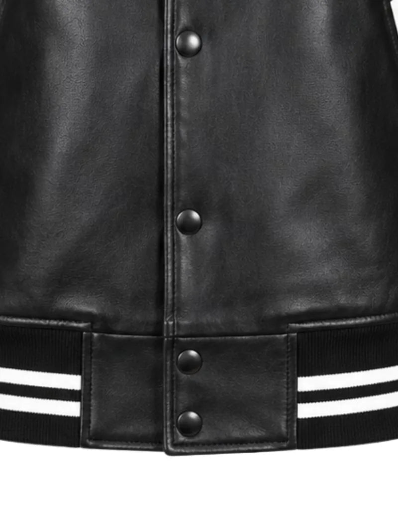 Men's black sheepskin leather jacket, pocket detail