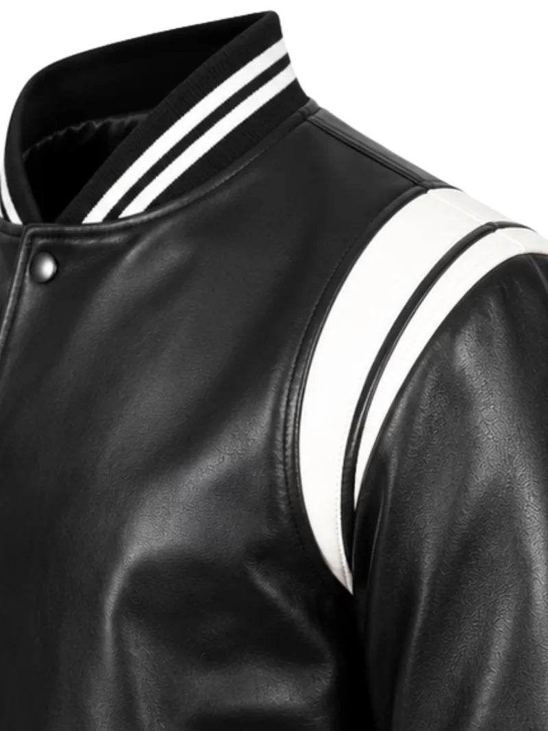 Men's black sheepskin leather jacket, cuff detail