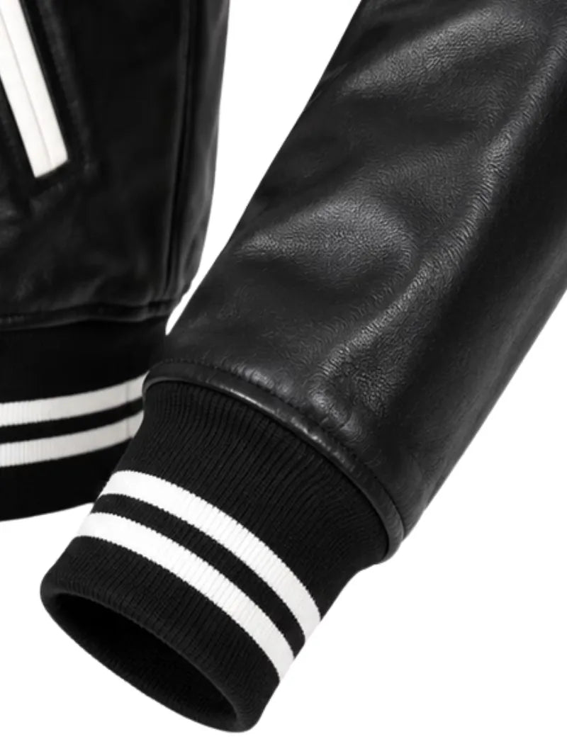 Men's black sheepskin leather jacket, lining detail