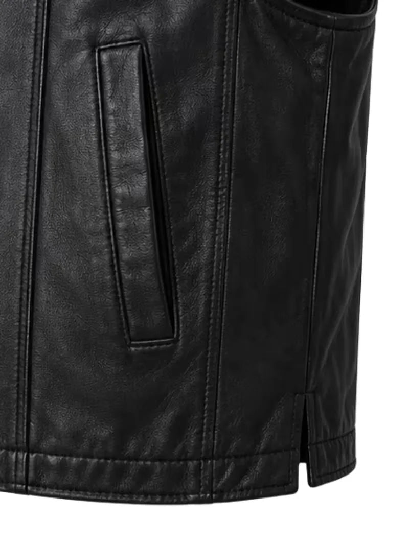 Men's black sheepskin leather vest, lining detail