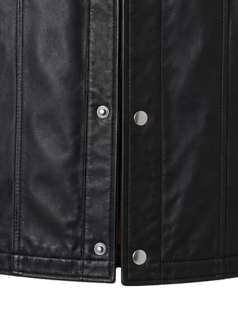 Men's black sheepskin leather vest, pocket detail