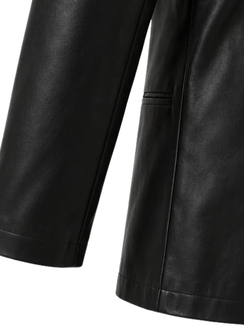 Men's black sheepskin leather coat, lining detail
