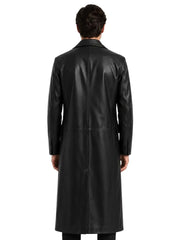 Men's black sheepskin leather coat, back view
