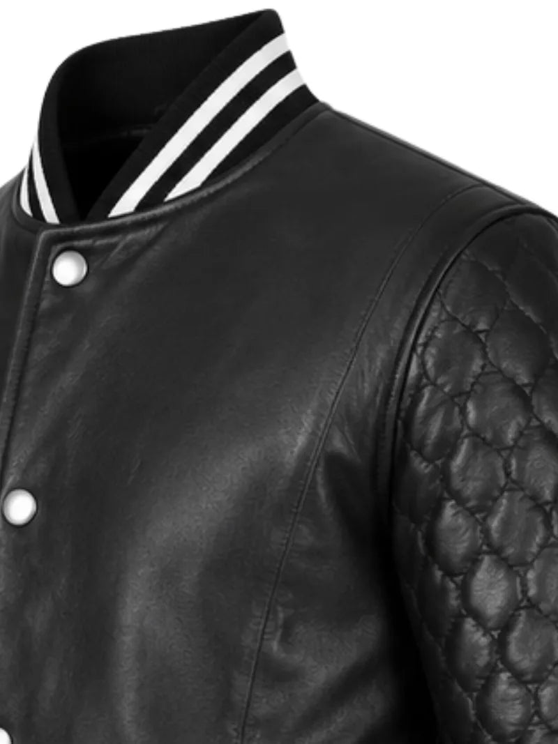 Men's black sheepskin leather coat, cuff detail