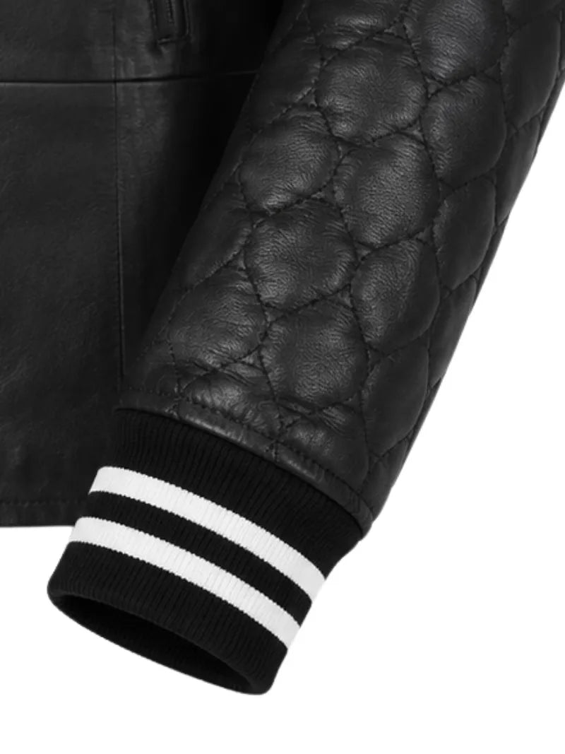 Men's black sheepskin leather coat, lining detail