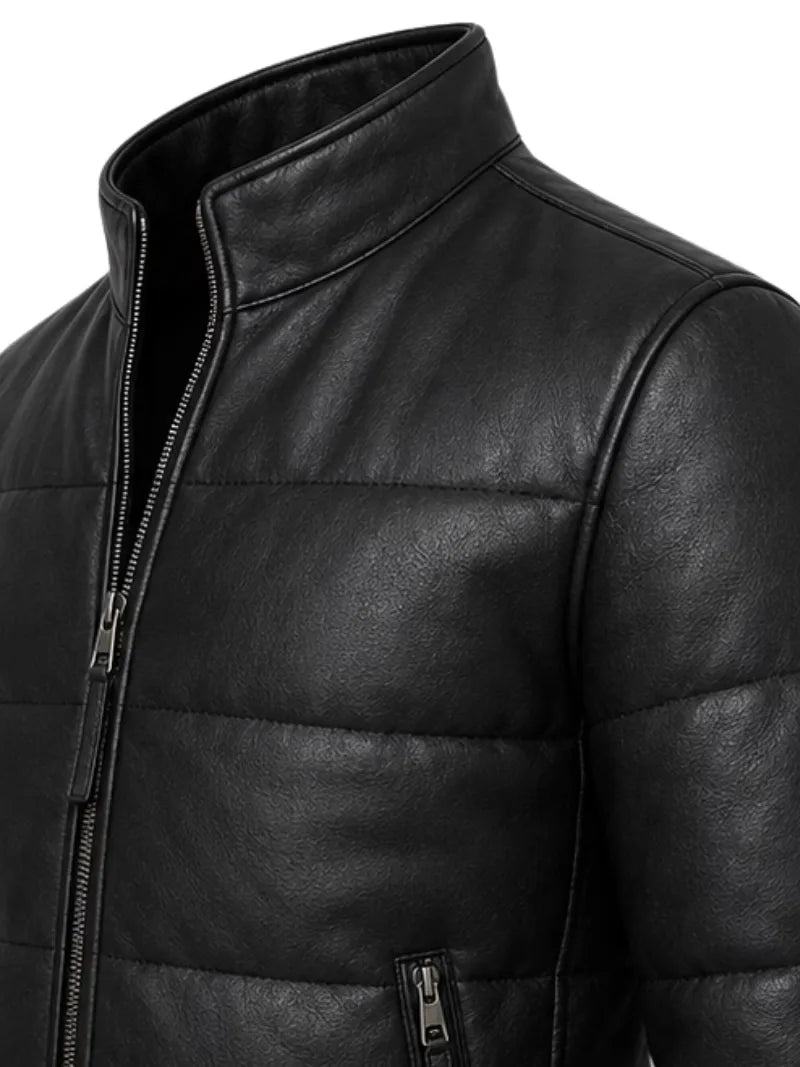 Men's black sheepskin leather jacket, cuff detail