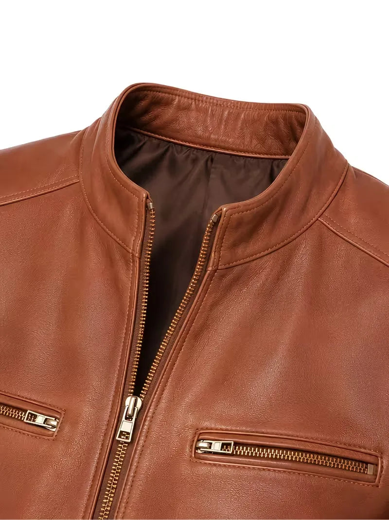 Men's black sheepskin leather jacket, cuff detail