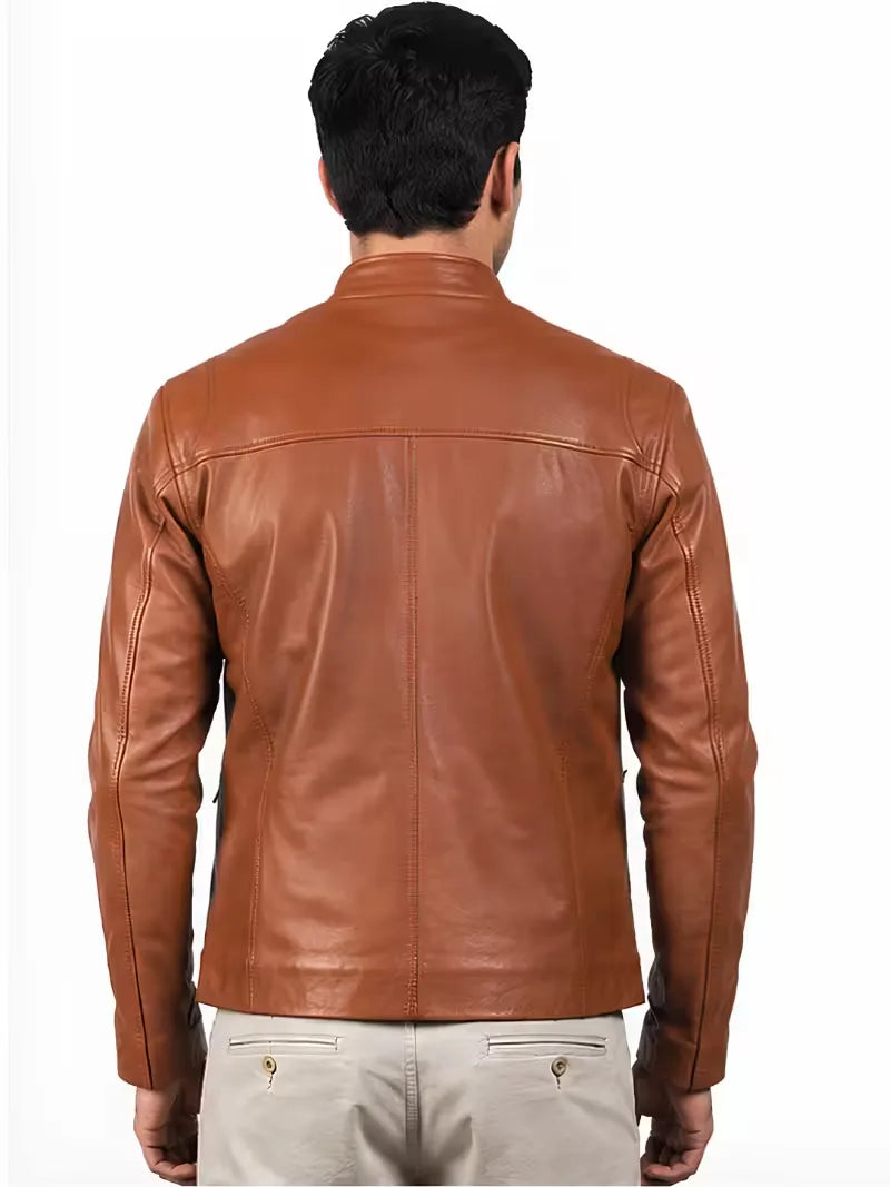 Men's black sheepskin leather jacket, cuff detail