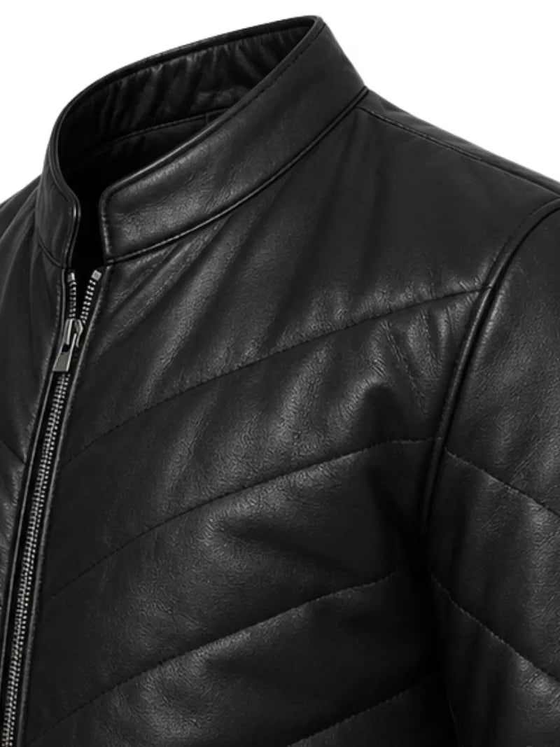 Men's black sheepskin leather jacket, cuff detail