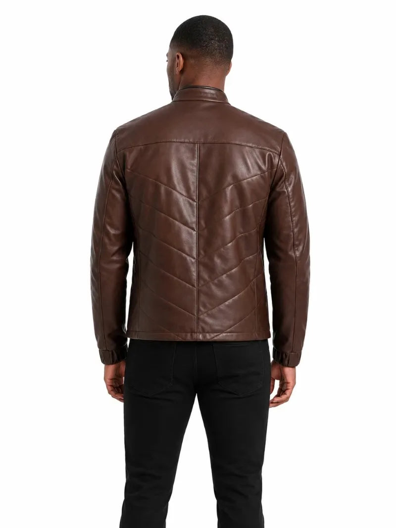 Men's black sheepskin leather jacket, collar detail
