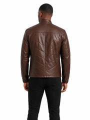 Men's black sheepskin leather jacket, collar detail