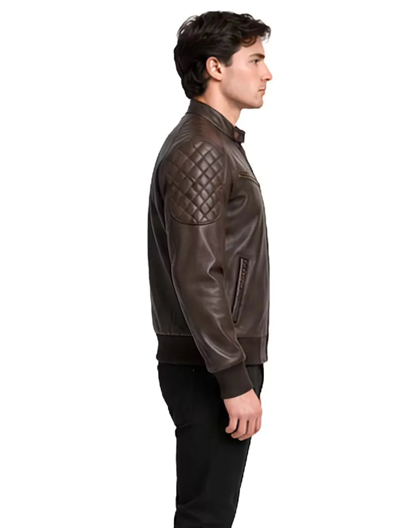 Men's black sheepskin leather jacket, lining detail