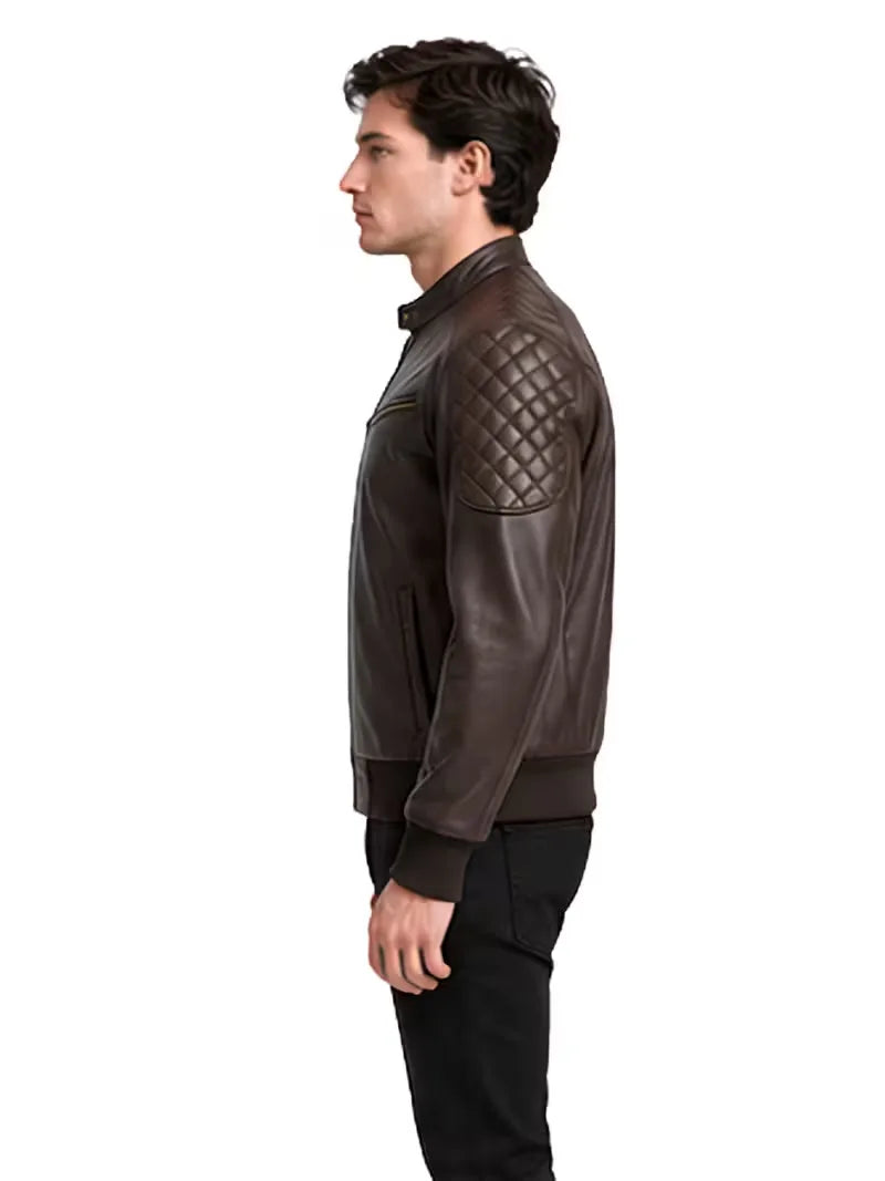 Men's black sheepskin leather jacket, pocket detail