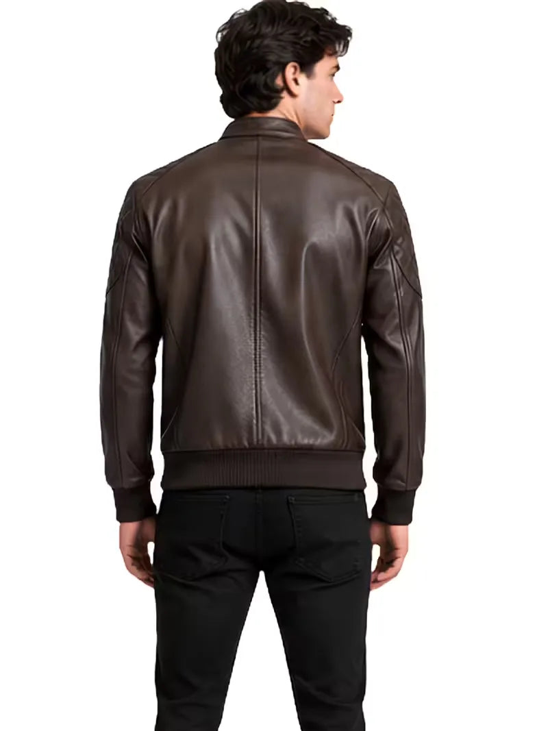 Men's black sheepskin leather jacket, cuff detail