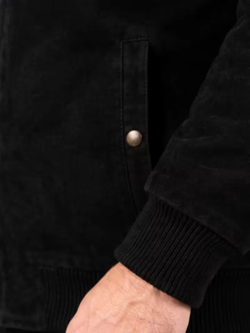 Men's black sheepskin leather jacket, full length