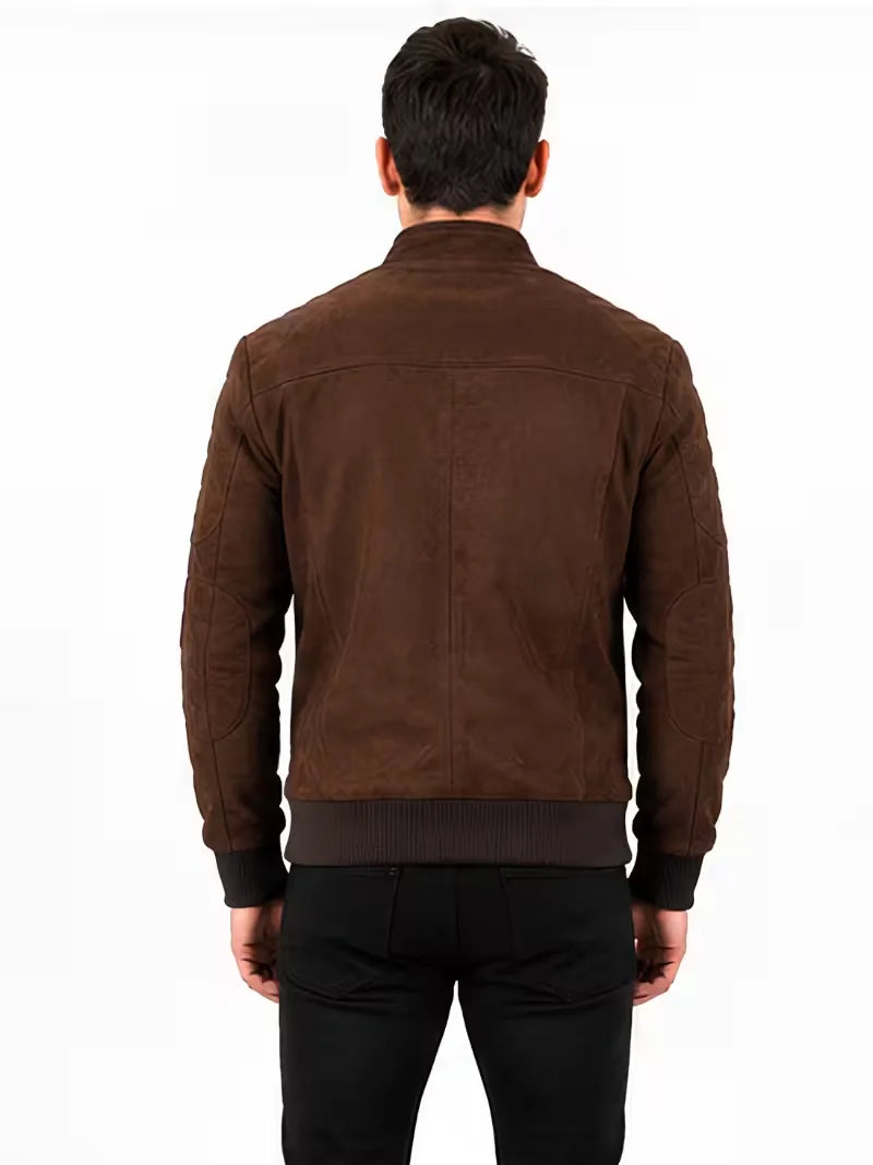 Men's black sheepskin leather jacket, pocket detail