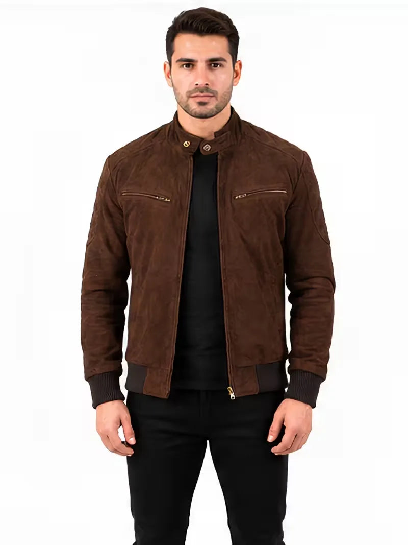 Men's black sheepskin leather jacket, lining detail