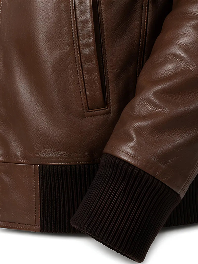 Men's black sheepskin leather jacket, cuff detail