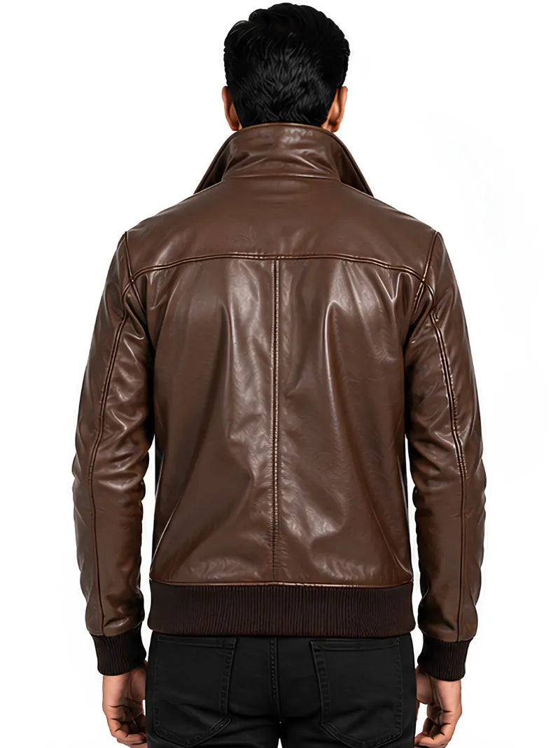 Men's black sheepskin leather jacket, cuff detail