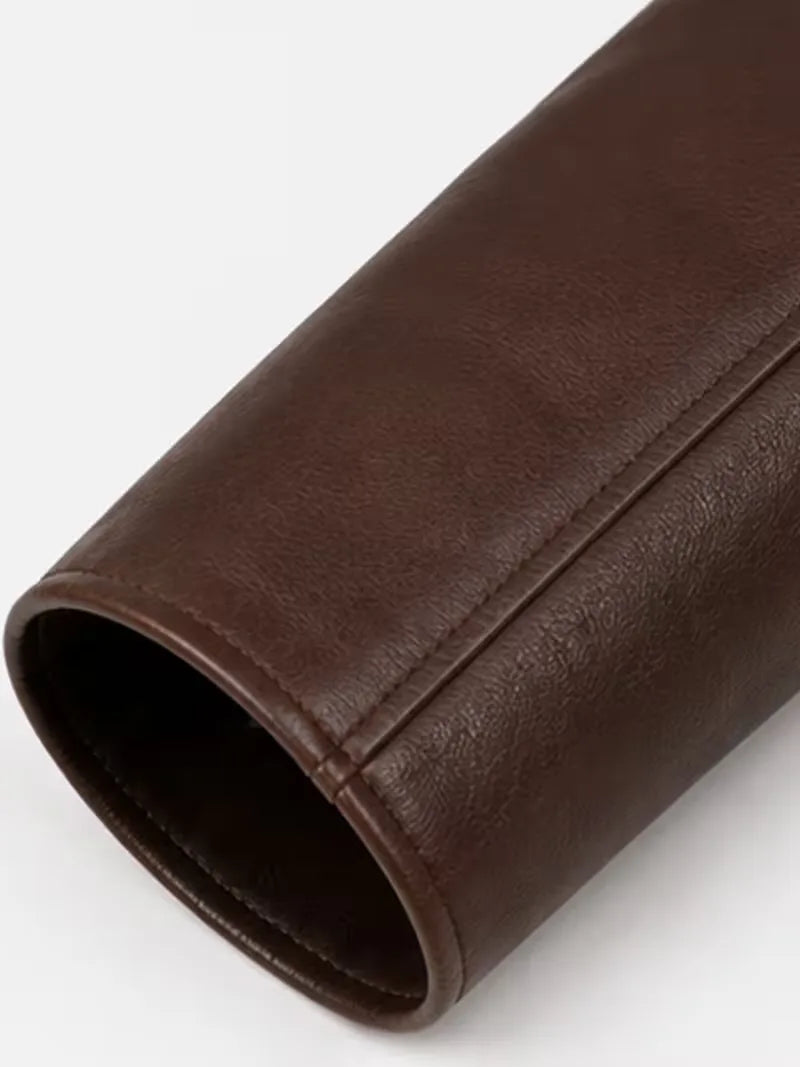 Men's black shearling leather jacket, cuff detail